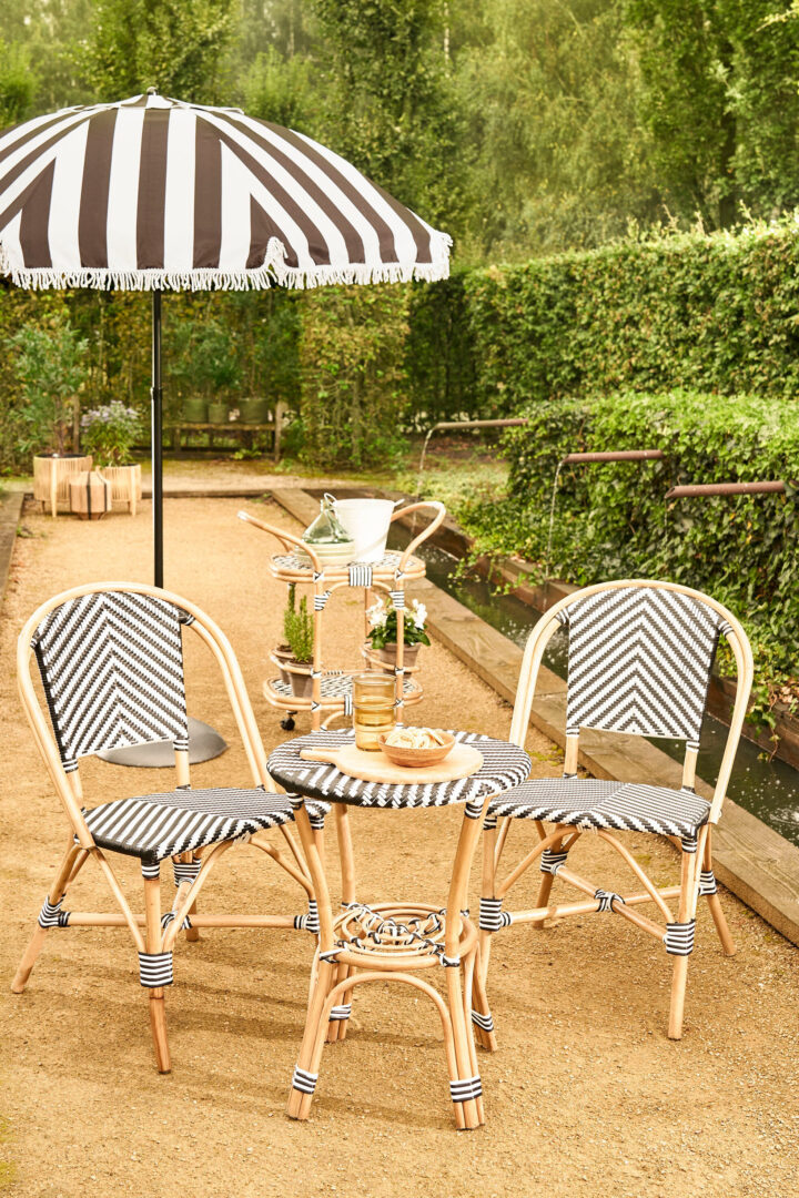 Black-and-White Striped Parasol in a French Style.